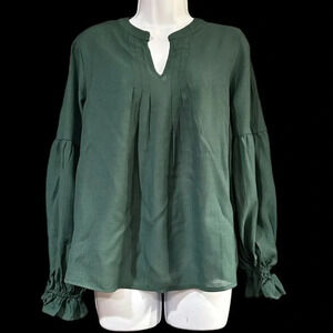 MINE Green V-Neck Long Sleeve Blouse - Size Small
